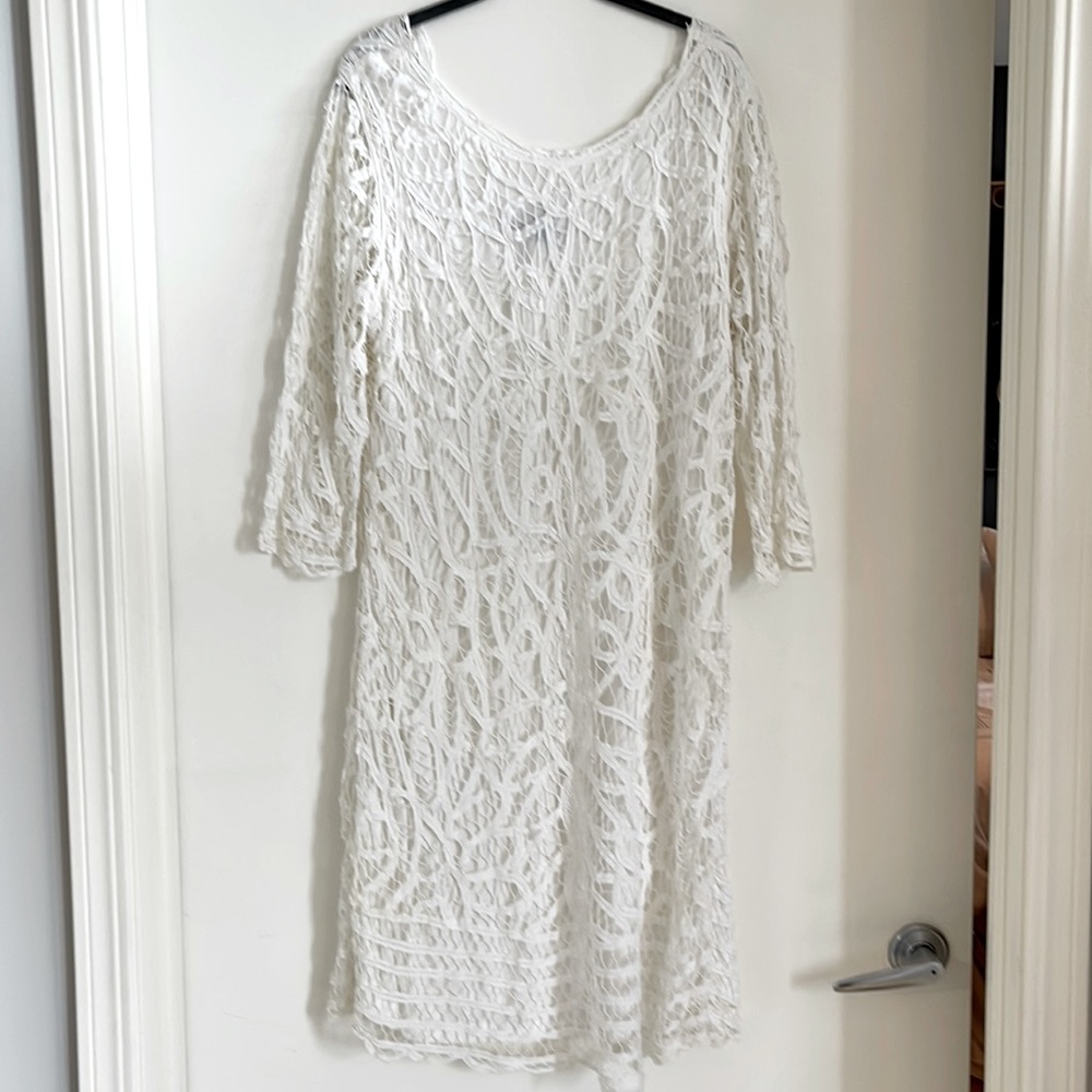 White Cotton Dress with Rayon “Lace” Overlay